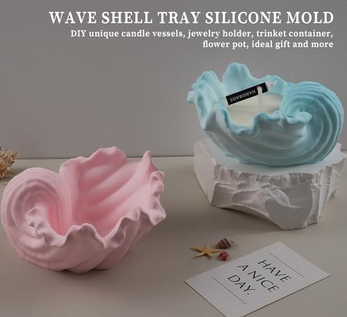 Wehous Unique Holder Resin Molds Silicone, Wave Shell Tray Silicone Mold, Bowl Epoxy Resin Casting Mold for DIY Jewelry Plate Candle Holder Candy Container Storage Craft Gift - color: Wave Shell Tray