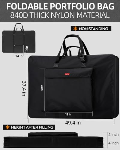 Nicpro Large Art Portfolio Bag 36 x 48 in, Nylon Artist Storage Case | Adjustable Shoulder Strap, Waterproof Carrying Bag for Professional Artwork Sketch Drawing Canvas Photography Poster - size: 36 x 48 inches