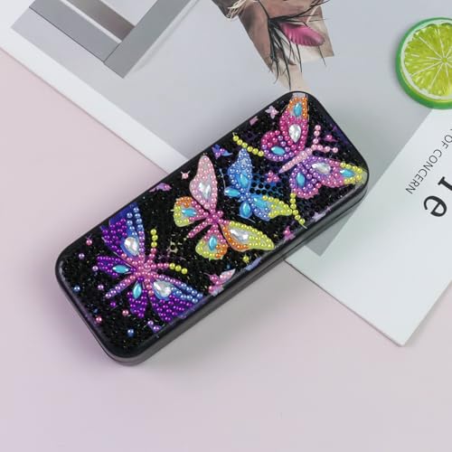 FlyingMage 5D Diamond Art Painting Kit for Adults Beginner, Small DIY Diamond Dots Gem Art Painting Mosaic Kits, Cute Hard Shell Sunglasses Eyeglasses Glasses Case for Women Teen (Black Butterfly) - color: Black Butterfly