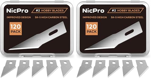 Nicpro 120 PCS Hobby Blades Set SK-5, Utility Refill #2 Art Blades Refill Cutting Tool with Storage Case for Medium to Heavy Craft, Hobby, Scrapbooking, Stencil (Pack of 2) - size: #2 (Pack of 2)