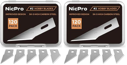 Nicpro 120 PCS Hobby Blades Set SK-5, Utility Refill #2 Art Blades Refill Cutting Tool with Storage Case for Medium to Heavy Craft, Hobby, Scrapbooking, Stencil (Pack of 2) - size: #2 (Pack of 2)