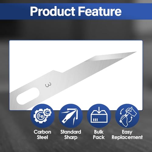 120 Pack Hobby Knife Blades, #3 High Carbon Steel Replacement Blades for Craft & Art, Standard Sharpness Craft Knife Refills for Paper, Fabric & Thin Plastic - style: #3