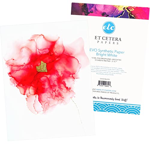 Alcohol Ink Paper - Non-Absorbent, Heavy Weight & Tear Resistant - Forgiving - Many Inks Wipe Off Clean for Easy Reuse On White - Flexible Bright White EVO 5x7 Inch (10 Sheets) - color: White, size: 5 x 7 Inches