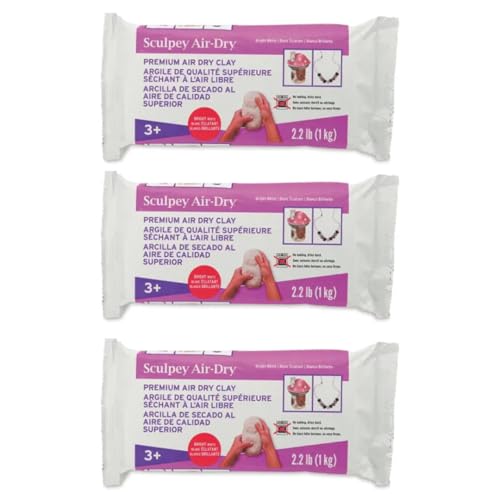 Sculpey Air-Dry, Premium Air Dry Clay, Bright White, No Baking Required, 2.2 lb. (1 kg), Pack of 3, 6.6 lbs. Total - color: White, 3-Pack