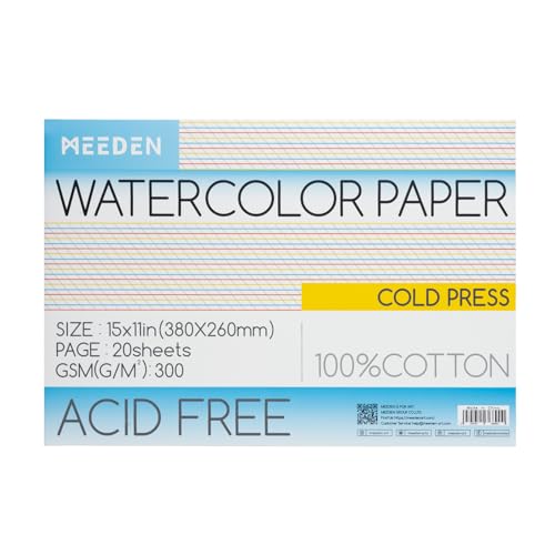 MEEDEN Cotton Watercolor Paper Block: 15" x 10" Cold Pressed of 20 Sheets | 140lb/300gsm 100% Cotton Watercolor Paper Pad, Acid-free Art Paper for Painting, Drawing, Watercolor, Gouache, Ink and More - color: Cold Press, size: 10×15"