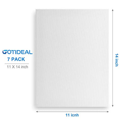 Stretched Canvas, 11x14 Inch Set of 7, Primed White | 100% Cotton Artist Canvas Boards for Painting, Acrylic Pouring, Oil Paint Dry & Wet Art Media - color: White, size: 11"x14"