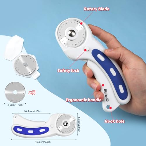 ZMAAGG Rotary Cutter Set, 5PCS 45mm Fabric Cutter, A5 Cutting Mat