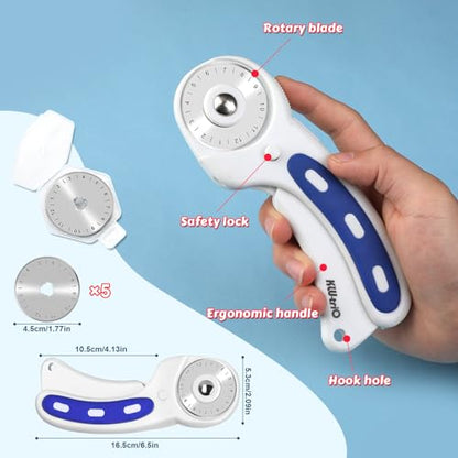 ZMAAGG Rotary Cutter Set, 5PCS 45mm Fabric Cutter, A5 Cutting Mat