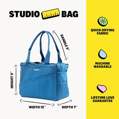 Soolla Studio Bag: Art Supply Storage Organizer & Pottery Tool Bag, Washable Tote, Yarn Bag, Crochet, 30 Pockets, 15+ Colors - color: Blueberry Bliss