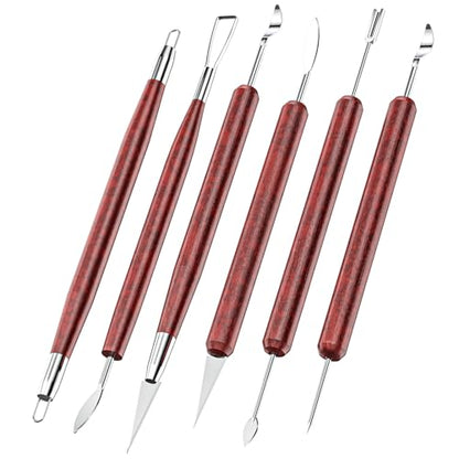 Clay Tools Sculpting, Double-Sided Polymer Carving Tools Kit, Wood Ceramic Tool Set for Pottery, Air Dry Clay, Polymer Clay, Sculpting, Modeling, Pumpkin Carving and Supplies - color: Stained Wood-6PCS