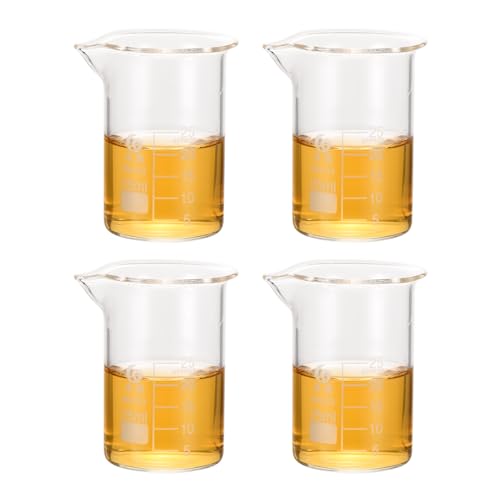 PATIKIL 25ml Low Form Glass Beaker, 4Pcs 3.3 Borosilicate Glass Beakers Graduated Measuring Cup with Spout for Lab Experiment, Cooking and Baking, Clear - size: 25ml