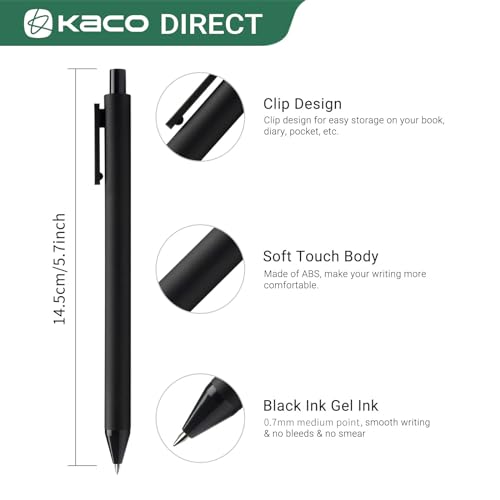 Kaco PURE Gel Pens Black Ink 0.7mm Medium Point 10 Pieces Set Quick Drying | Aesthetic School Office Supplies Retractable Pens Low Center of Gravity - color: 0.7mm 10 PCS Black