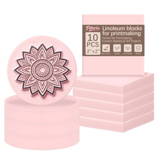 10 Pcs Rubber Stamp Carving Blocks Pink Soft Linoleum Blocks Round 2x2in and Square 2x2 in Carving Kit for Stamp Soft Rubber Crafts and DIY Craft Project - color: 6 Square Pieces 4 Round Pieces
