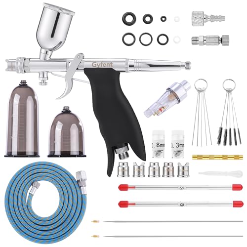Gyfent Dual-Mode Airbrush Kit, 3 Nozzle Sets, Cups for Model Art | Round & Fan Caps, 0.3/0.5/0.8Mm Quick-Release Nozzles, Metal & Resin Cups, For Crafts, Cake, Nails - size: Dual-Mode Trigger