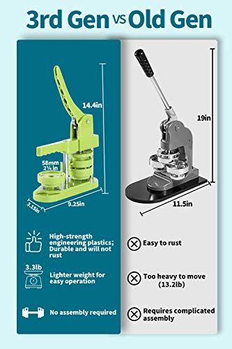 Button Maker Machine 58mm - (3rd Gen) Installation-Free 58mm(2.25in) DIY Pin Badge Button Maker Press Machine Badge Punch Press with Free 100pcs Button Parts&Pictures&Circle Cutter - size: Round - 58 mm