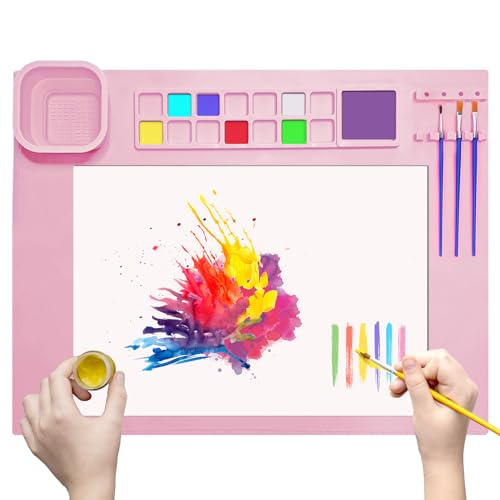 Silicone Painting Mat 20"x16", Art Craft Mat with Cup, Pink - color: Pink