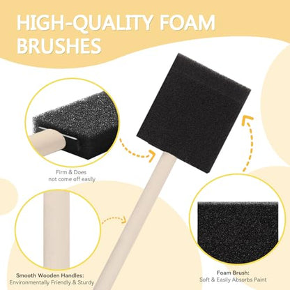 18 Pcs Foam Paint Brushes, 2 Inch Sponge Paint Brush, Wood Handle Sponge Foam Brush for Painting, Staining, Varnish, Craft, Touch Up - size: 18 Packs 2 inch