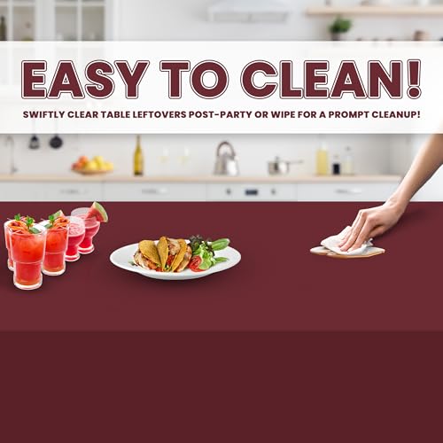 Plastic Table Cloth Disposable 6 Pack 54 x 108 Inch Rectangle Table Cloths - color: Burgundy, size: 54 inches x 108 inches Rectangle