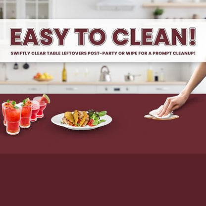 Plastic Table Cloth Disposable 6 Pack 54 x 108 Inch Rectangle Table Cloths - color: Burgundy, size: 54 inches x 108 inches Rectangle
