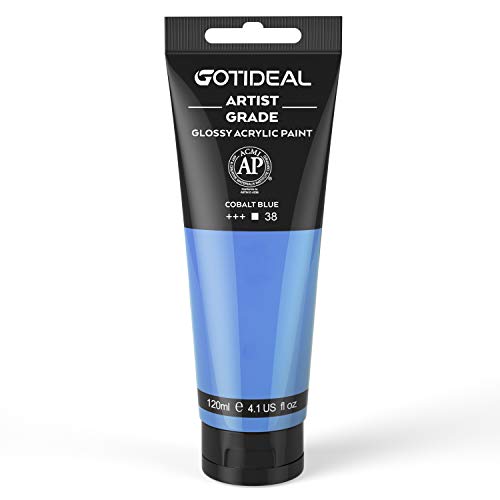 GOTIDEAL Acrylic Paint Cobalt Blue Tubes(120ml, 4.1 oz) | Non Toxic, Non Fading, Rich Pigments,for Painters, Adults & Kids,Ideal for Canvas Wood Clay Fabric Ceramic Craft Supplies - color: Cobalt Blue, style: Regular