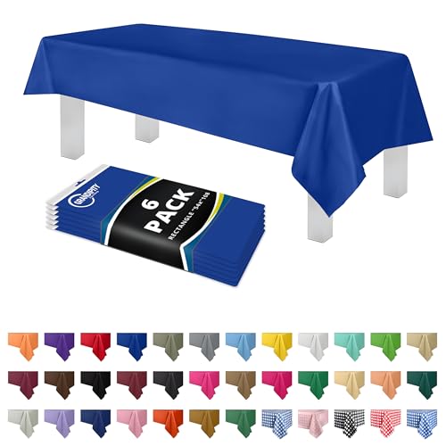 Grandipity Blue Plastic Table Cloth Disposable (6 Pk) 54in x 108in Plastic Tablecloths for Rectangle Tables - Premium Party Table Cloths Disposable for 6ft to 8ft Rectangle Tables - color: Blue, size: 54 inches x 108 inches Rectangle