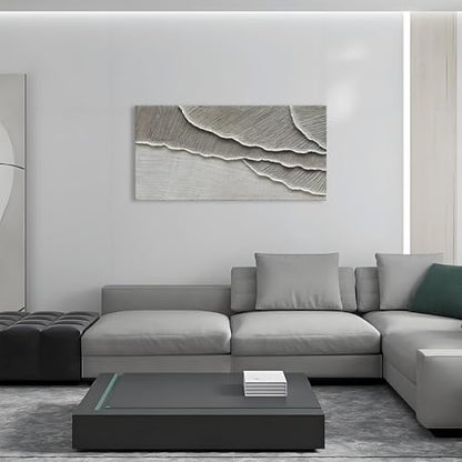 NANKAI Art Hand Painted Wave Landscape Oil Painting Modern Abstract Grey and White Art Painting 24x48 inch Abstract wall Art Deco - color: Nkhb301
