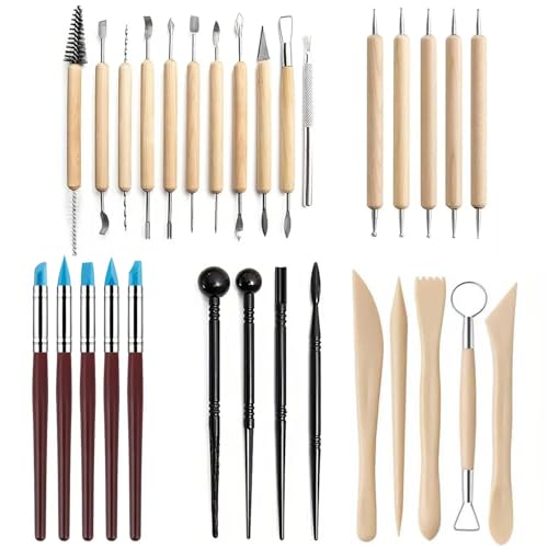 30Pcs Clay & Pottery Tools Kit, Polymer Clay Sculpting Tools for Air Dry Clay, Multi-Function Clay Modeling, Carving, Shaping & Smoothing Tool for Pottery, Polymer Clay, Air Dry Clay & DIY Crafts - color: 30Pcs