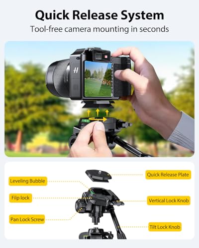 UBeesize 74" Camera Tripod with Phone Holder and Remote, Heavy Duty Tripod Stand with Portable Bag for Phone and Camera, Compatible with DSLR Cameras, Cell Phones, Spotting Scopes and Binoculars - size: 74Inches