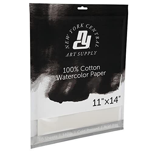 New York Central Watercolor Paper, 140 lb. Cold Press - 11"x14" 200 Sheets | 100% Cotton, Acid-Free, Archival Quality, Bright White Watercolor Paper Pad for Wet & Dry Media - size: 11"x14"