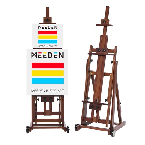 MEEDEN Studio H-Frame Easel -Adjustable Beech Wood Studio Art Easel, Painting Floor Easel Stand, Movable and Tilting Flat Available, Holds Canvas Art up to 77",Classic Walnut - style: Walnut