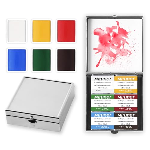 Mini Portable 6-Color Solid Watercolor Paint Set for Adults & Artists, High Tinting Strength Travel Art Kit for Beginners and Professionals, Half Pans (Each Capacity Approx 1.5ml).Travel - color: Solid Watercolor-travel