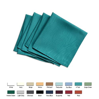 maxmill Jacquard Cloth Napkin 20 x 20 Inch Swirl Design Solid Washable Polyester Dinner Napkins Set of 4 with Hemmed Edges for Family Holiday Dinners Weddings Parties and Banquets Teal - color: Teal, size: 20" x 20" (Set of 4)