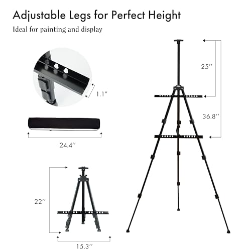 Artify Easel Stand for Sign, Adjustable Double-Tier Portable Art Easel Stand, Height Adjustable from 22-66 Inches, Tripod Display Easel for Painting and Sign, Includes Carrying Bag, 66 Inches, Black - style: 66''B, 1-pack