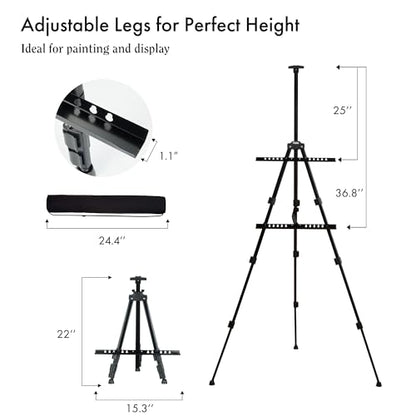 Artify Easel Stand for Sign, Adjustable Double-Tier Portable Art Easel Stand, Height Adjustable from 22-66 Inches, Tripod Display Easel for Painting and Sign, Includes Carrying Bag, 66 Inches, Black - style: 66''B, 1-pack