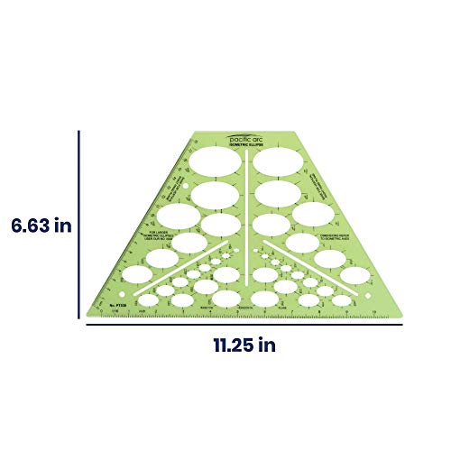 Pacific Arc Isometric Ellipse Template Guide, 38 Ellipses of 35 Degrees ranging from 1/8 inch to 1 and 9/16 inch - style: Iso Metric Ellipse