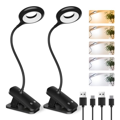 CUHIOY 2Pack Rechargeable Clip on Reading Light for Bed Headboard, Black - color: Black+Black