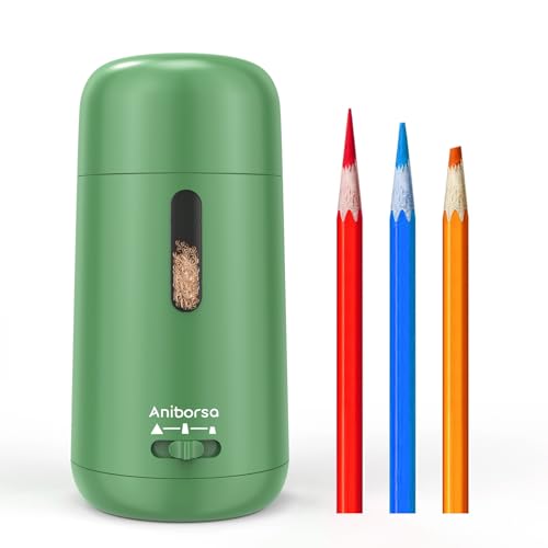 Rechargeable Electric Pencil Sharpener, Auto in & Out, Green | Adjustable Sharpness, Easy to Clean, Fast Sharpening, for 6-8mm Pencils Students, Teachers, Artist, Classroom, School, Office - color: Green