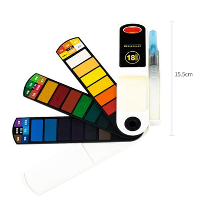 Collapsible Watercolor Paint Set with 18 colors with refillable water brush pens, 2 brushes and palettes, washable Watercolor paint set for students, adults and painting enthusiasts