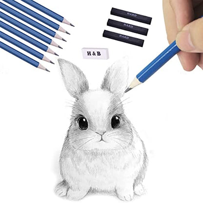 H & B 40 Piece Professional Sketch Pencil Drawing Kit,Complete Artist Kit, Including Graphite Pencils, Pastels, Sharpener and Eraser - size: 40 Piece Set
