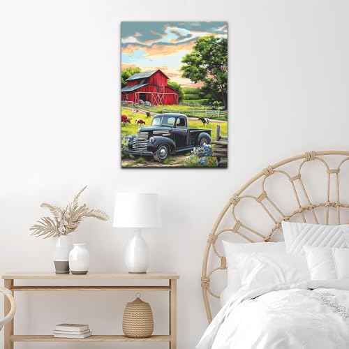 Natuyalo Paint by Numbers for Adults with Frame Farm Landscape - 12"x16" Art Craft Painting by Number Kits for Beginner Acrylic Pigment DIY Canvas Stretched Framed - color: Color-06