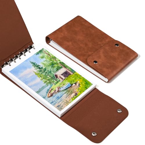 Lightwish Watercolor Sketchbook,300gsm/140lb 100% Cotton Cold Press Watercolor Journal, Acid Free Watercolor Paper for Artists,Adults,Students,20 Sheets,Paper 5.8 * 8.2 Inches - color: Brownish-yellow
