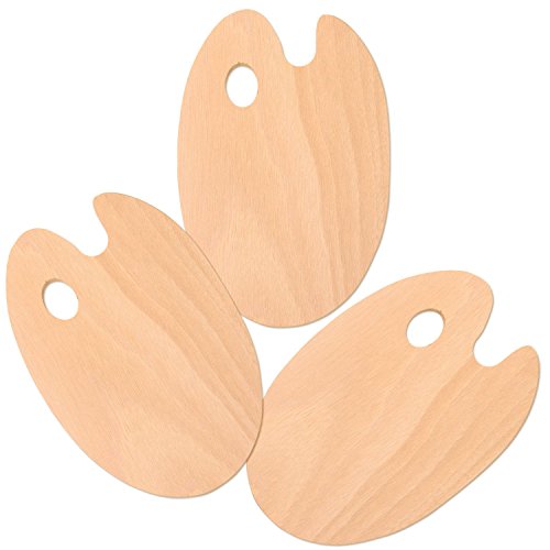 U.S. Art Supply 8" x 12" Large Wooden Oval-Shaped Artist Painting Palette | with Thumb Hole (Pack of 3) - Wood Paint Color Mixing Tray - Easy Clean, Mix Acrylic, Oil - Art Students