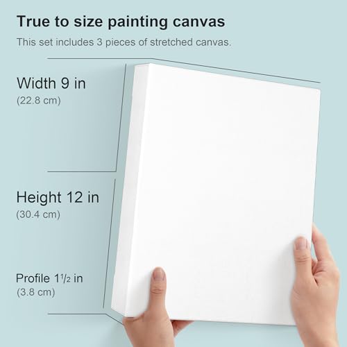 PHOENIX 9x12 Inch 3 Pack Gallery Canvas - 1.5 in Thick Canvases for Painting - Deep Edge 100% Cotton 11 Oz. Gesso Primed White Blank Professional Canvas Oil & Acrylic Paints - size: 9"x12", style: Gallery