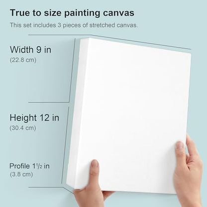 PHOENIX 9x12 Inch 3 Pack Gallery Canvas - 1.5 in Thick Canvases for Painting - Deep Edge 100% Cotton 11 Oz. Gesso Primed White Blank Professional Canvas Oil & Acrylic Paints - size: 9"x12", style: Gallery