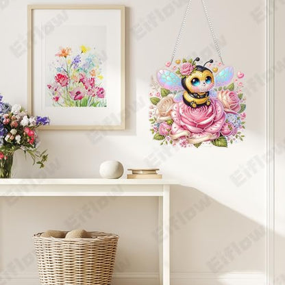 Eiflow Acrylic Diamond Art Hanging Kit for Adults, DIY Diamonds Painting Door Hanging Board Kit, Special Crystal Diamond Art Painting Pendant Ornament (Valentine Bee) - color: Rose Bee