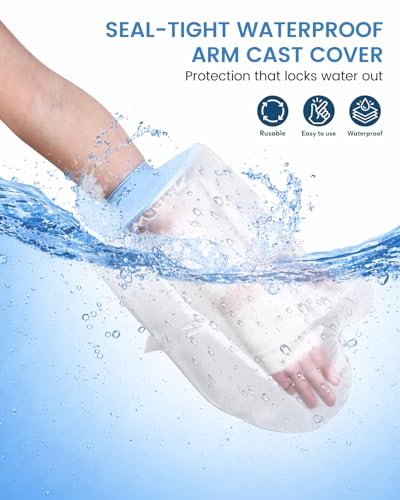 Waterproof Cast Cover for Shower Arm Kids, Light Blue, Hand - color: Light Blue, size: Hand (11" Length)