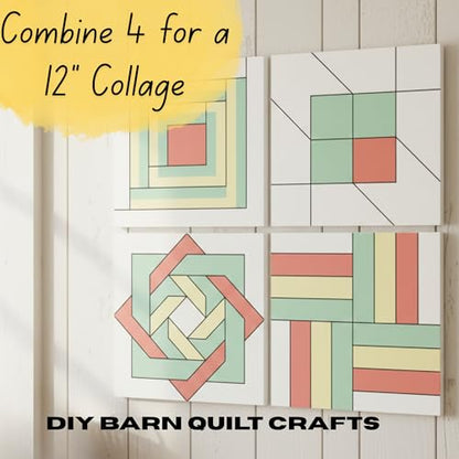 4 Mini Barn Quilt Kits, 6 Inch | Butterfly, Patch Star, Dresden, Starburst | Four 6-inch unfinished quilt blocks with laser-scored designs for painting, craft parties, gifts and a 12-inch wall collage. - size: 6 inches (set of 4), style: Butterfly, Patchw