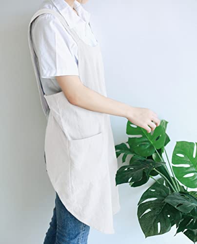 NEWGEM Japanese Cotton Linen Cross Back Cooking Apron for Women Men with Pockets Cute for Baking Kitchen - color: 11 - Women's White
