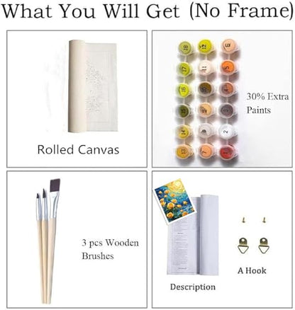 ZRIZQ Flowers Paint by Numbers Kit for Adults Beginner,Yellow Roses,16x20 | Full set with wooden brushes,rolled canvas,rich paints.Calming activity.Beginner friendly.Just open and paint. - color: 16"X20"Rolled Canvas(Frameless)-Flowers 1