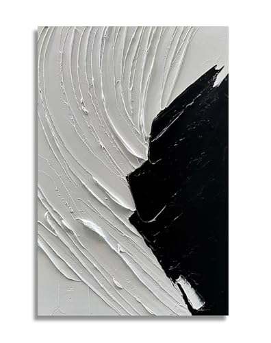 NANKAI Art Hand Painted Thick textured black and white Minimalist home wall Art Deco oil painting 36x24 inches - color: NKHB152